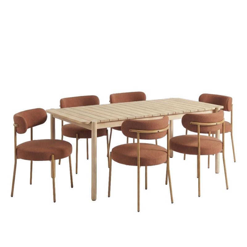 SAMOA Dining Table Set wiith 6 NOA Chairs - Wood/Terracotta