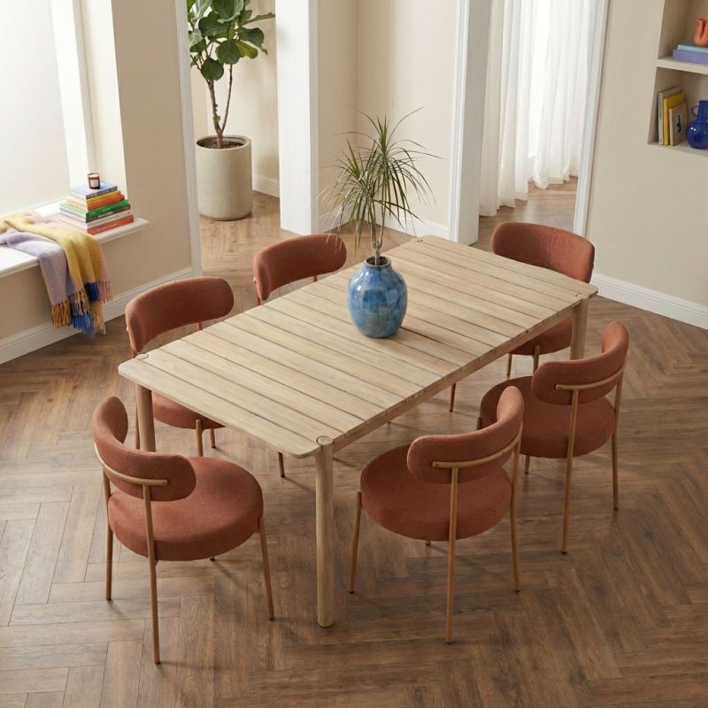 SAMOA Dining Table Set wiith 6 NOA Chairs - Wood/Terracotta