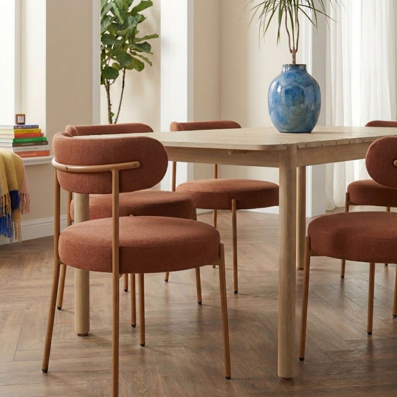 SAMOA Dining Table Set wiith 6 NOA Chairs - Wood/Terracotta
