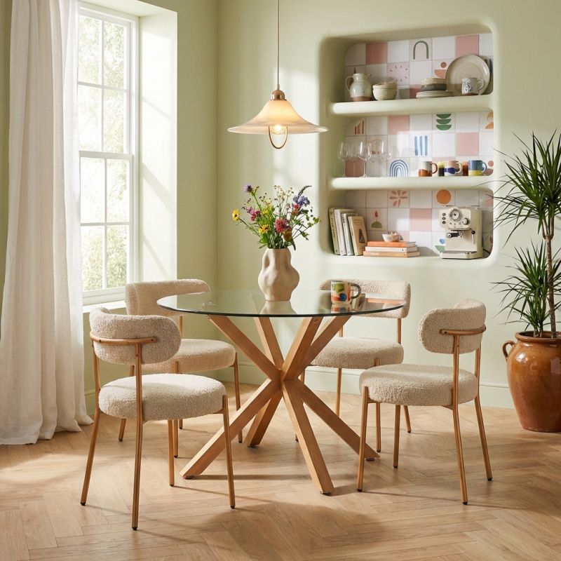 HARRY dining Table Set with 4 NOA Chairs - Beige