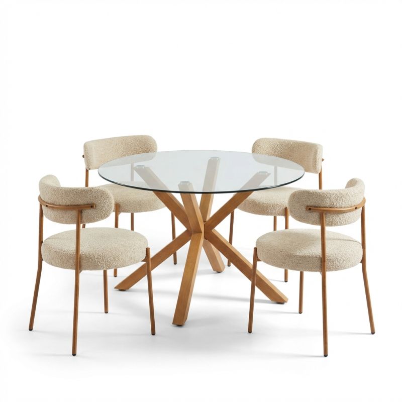HARRY dining Table Set with 4 NOA Chairs - Beige