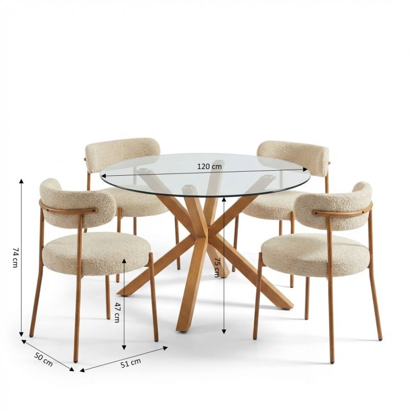 HARRY dining Table Set with 4 NOA Chairs - Beige