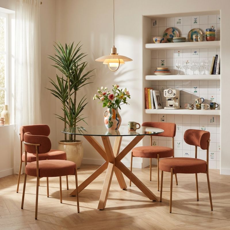 HARRY dining Table Set with 4 NOA Chairs - Terracotta