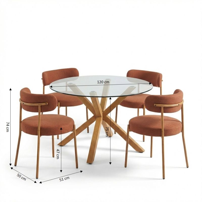 HARRY dining Table Set with 4 NOA Chairs - Terracotta