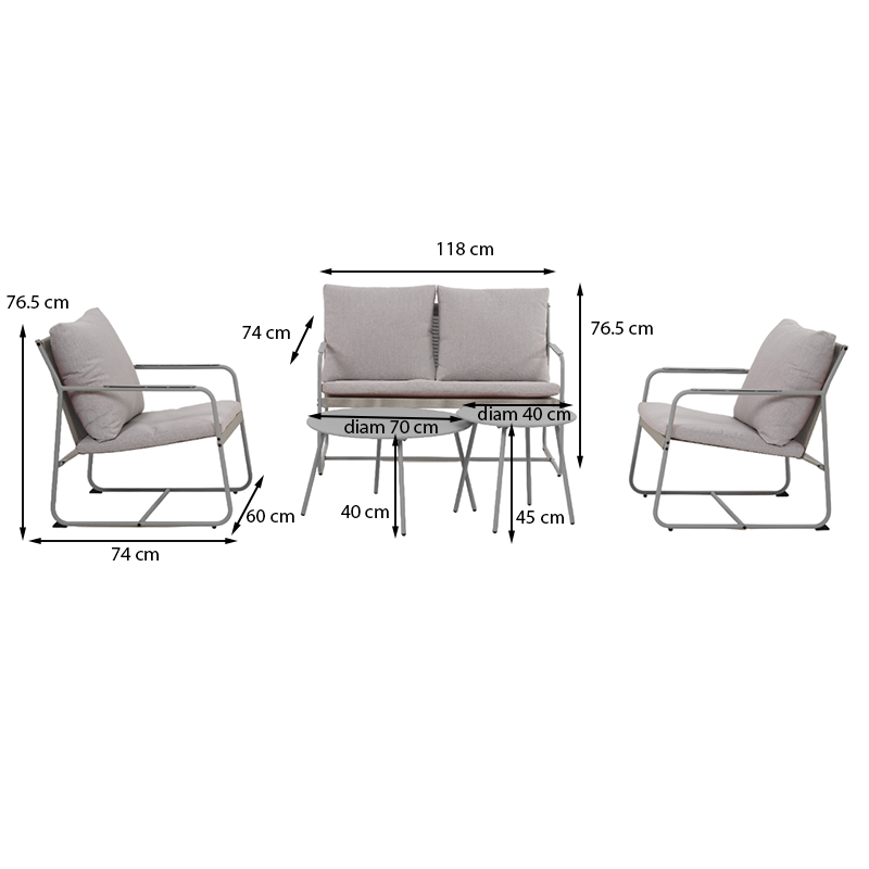 PANTONE® 4-Seat Steel Outdoor Furniture Set with Cushions – Gray