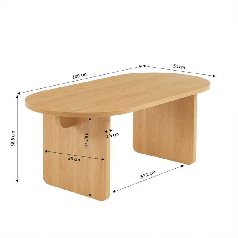 AFFY Oval Wood Effect Coffee Table – Light wood
