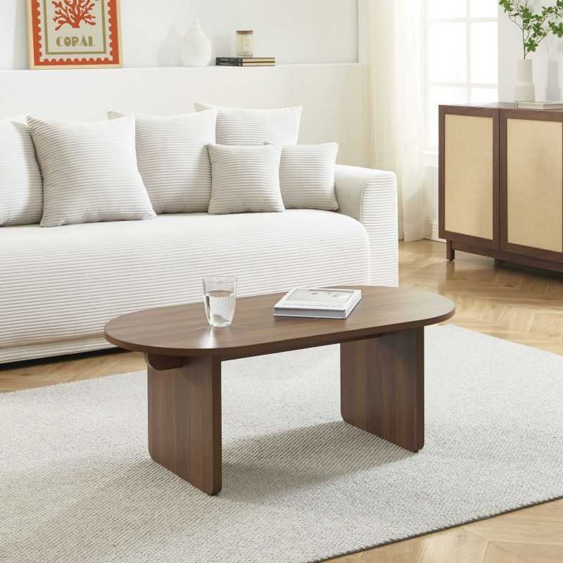 AFFY Oval Wood Effect Coffee Table – Dark wood