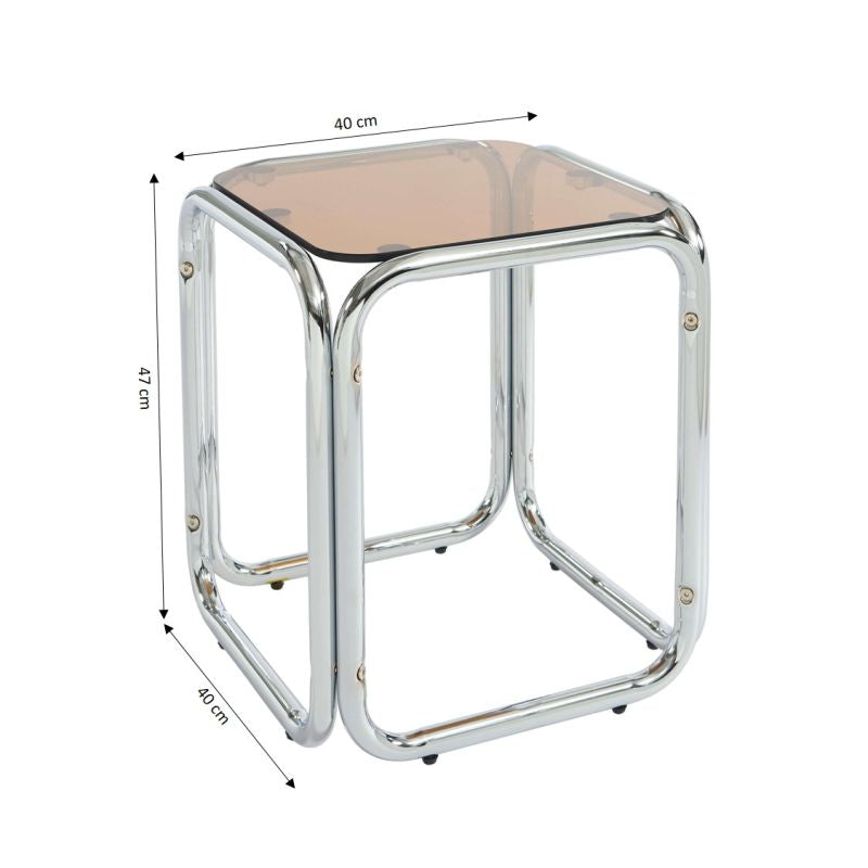MAGGY Side Table Tempered Glass with Chrome Frame – Orange