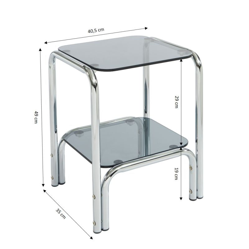 MAGGY Tempered Glass with Chrome Frame Nighstand - Black