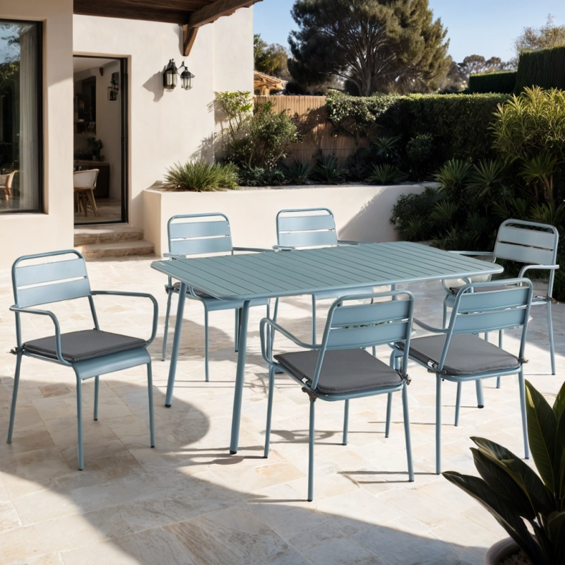 PANTONE® Rectangular Garden Table in Glacier Gray Steel, 63" - Blue