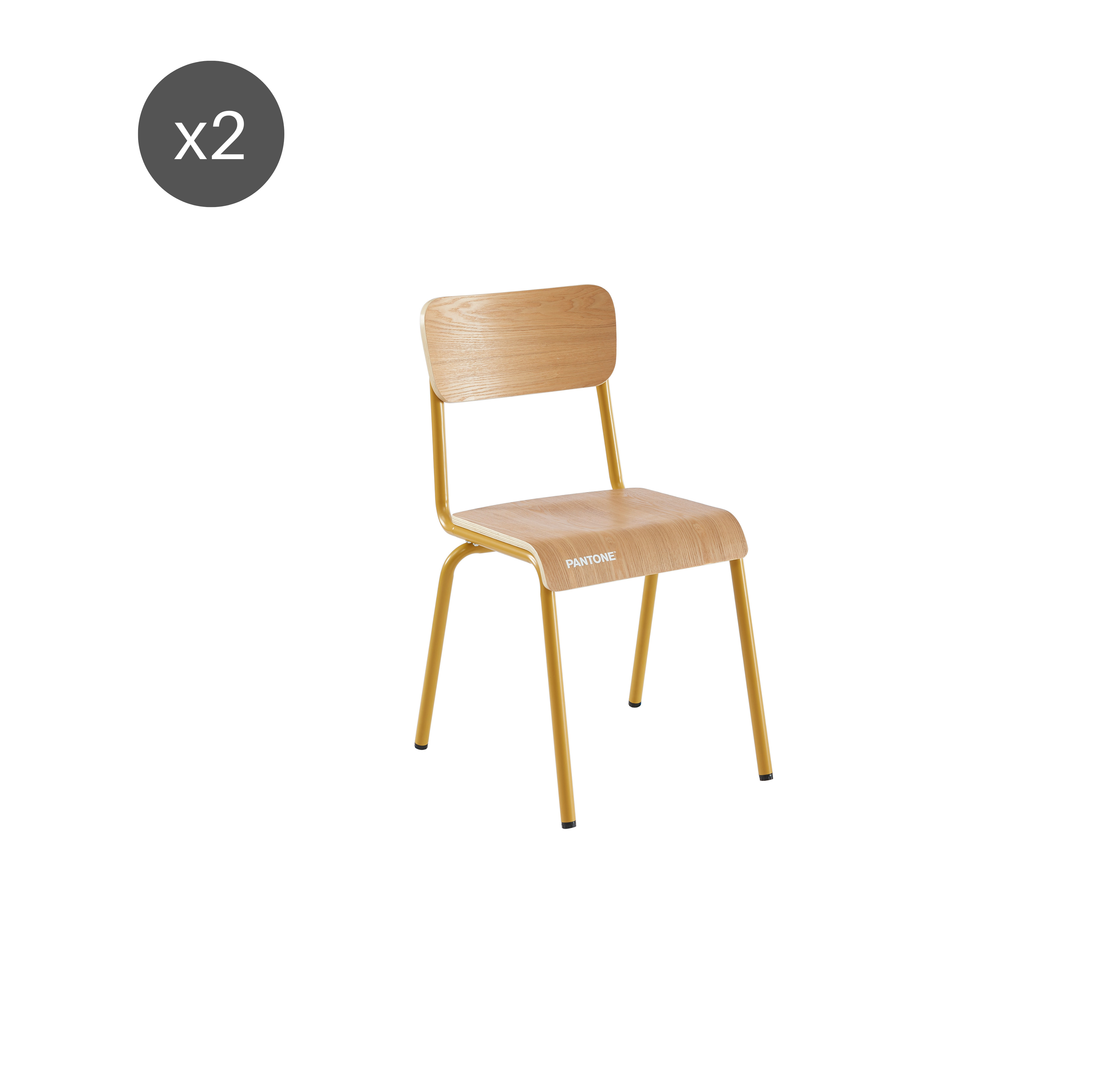 PANTONE® Set of 2 Dining Chairs with Ash Veneer Seat and Metal Legs