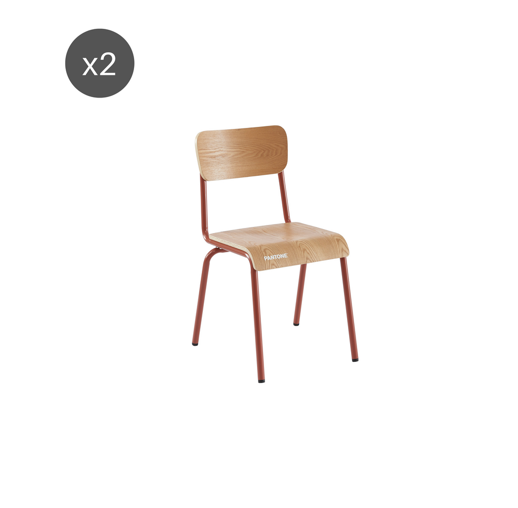 PANTONE® Set of 2 Dining Chairs with Ash Veneer Seat and Metal Legs