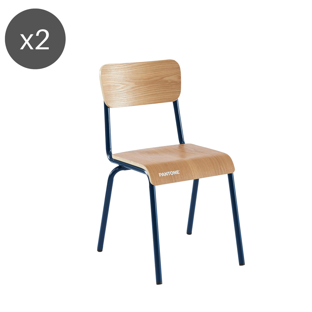 PANTONE® Set of 2 Dining Chairs with Ash Veneer Seat and Metal Legs